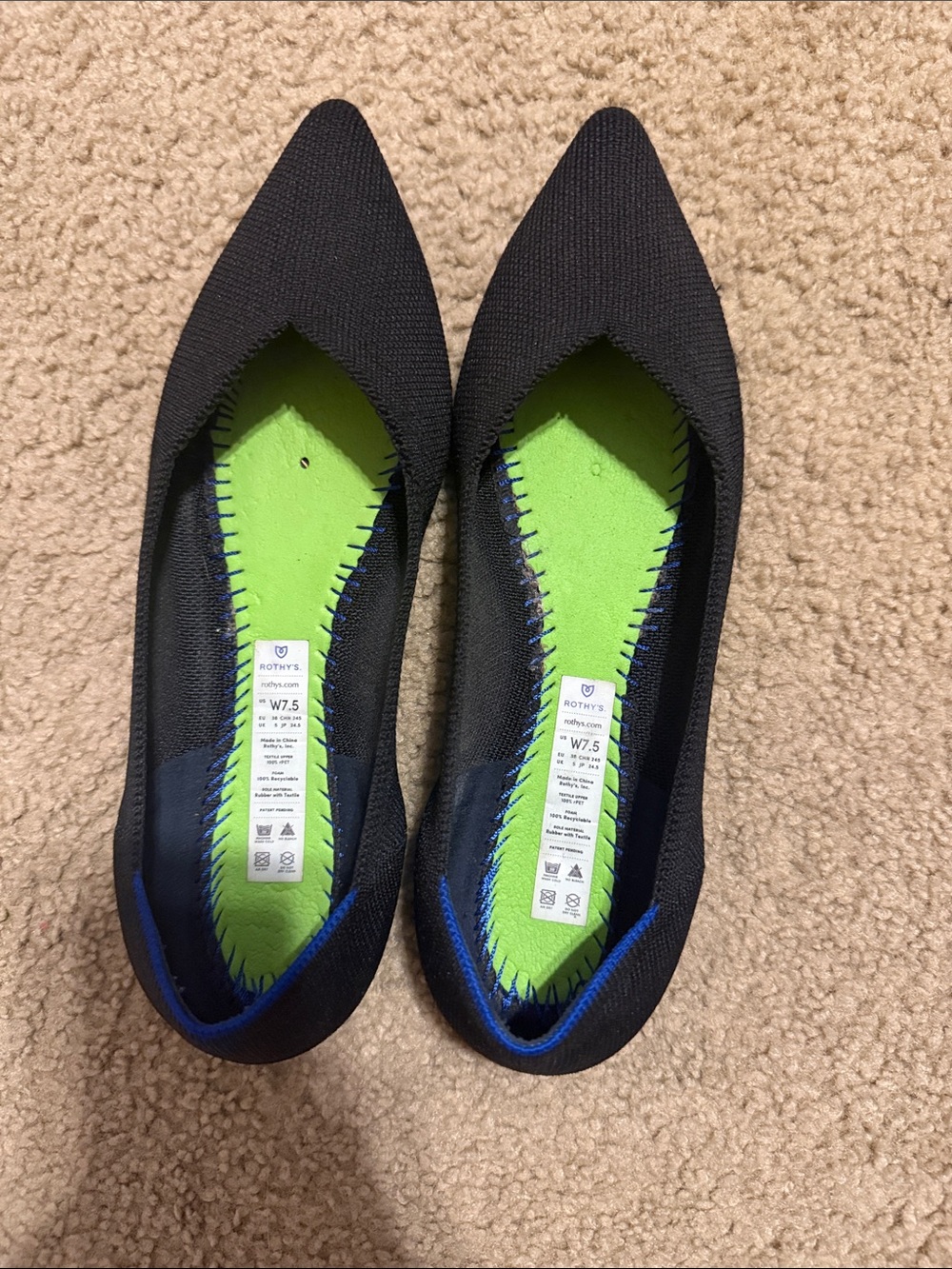 Rothy's Black Pointed-Toe Knit Flats